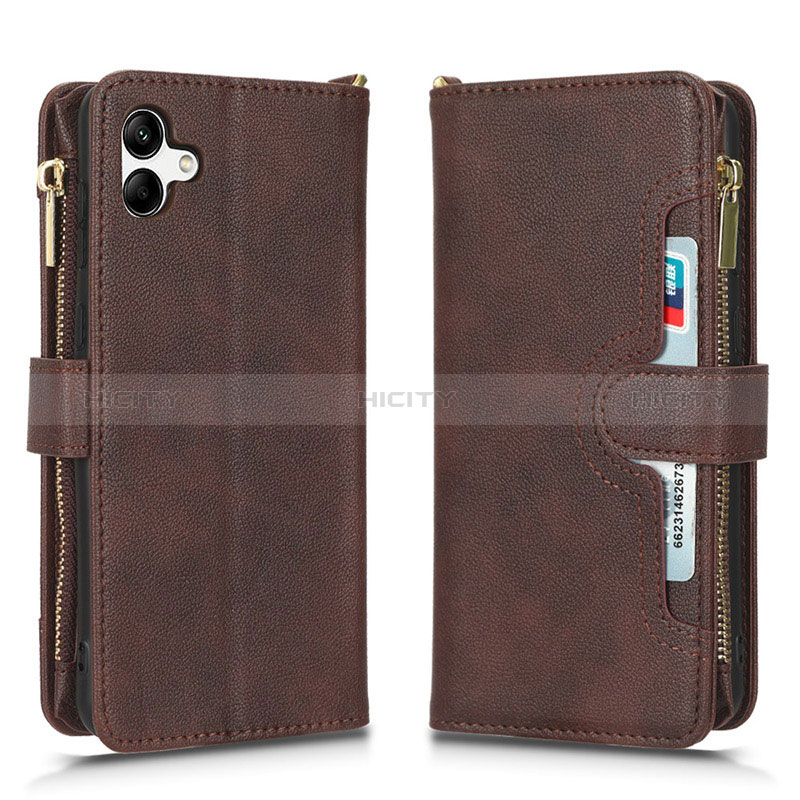 Leather Case Stands Flip Cover Holder BY2 for Samsung Galaxy A04E Brown