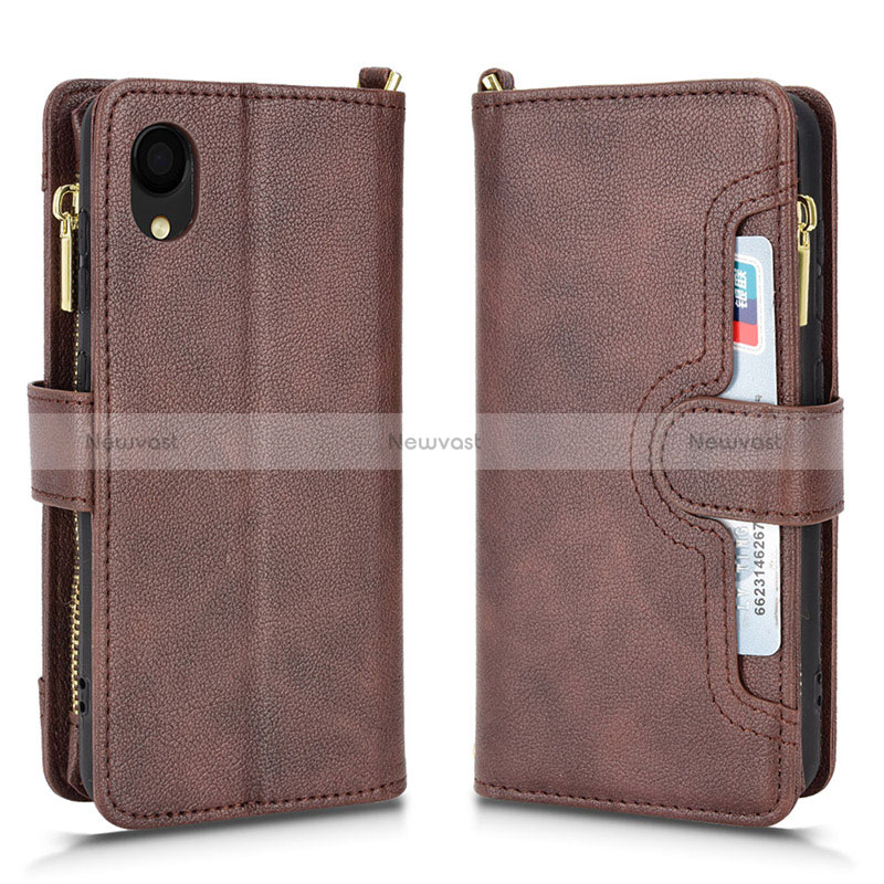 Leather Case Stands Flip Cover Holder BY2 for Samsung Galaxy A22 5G SC-56B Brown