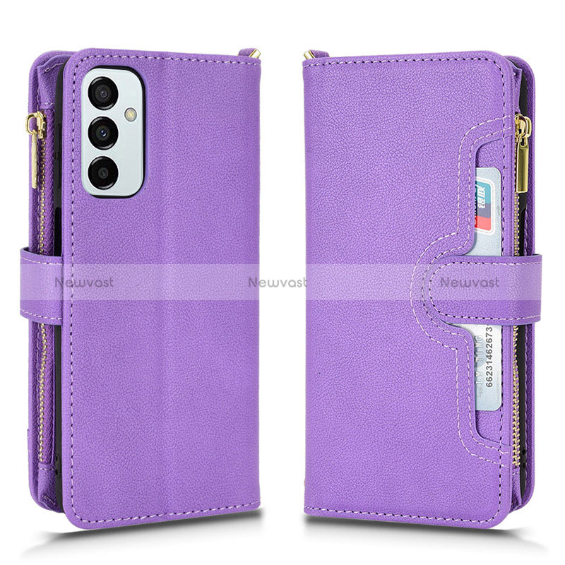 Leather Case Stands Flip Cover Holder BY2 for Samsung Galaxy M23 5G Purple