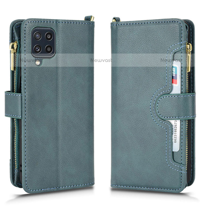 Leather Case Stands Flip Cover Holder BY2 for Samsung Galaxy M32 4G Green