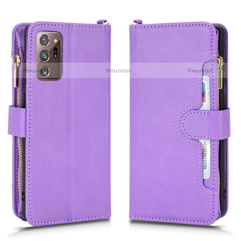 Leather Case Stands Flip Cover Holder BY2 for Samsung Galaxy Note 20 Ultra 5G Purple