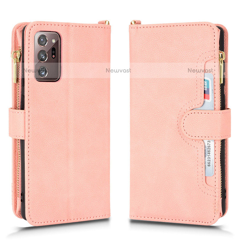Leather Case Stands Flip Cover Holder BY2 for Samsung Galaxy Note 20 Ultra 5G Rose Gold