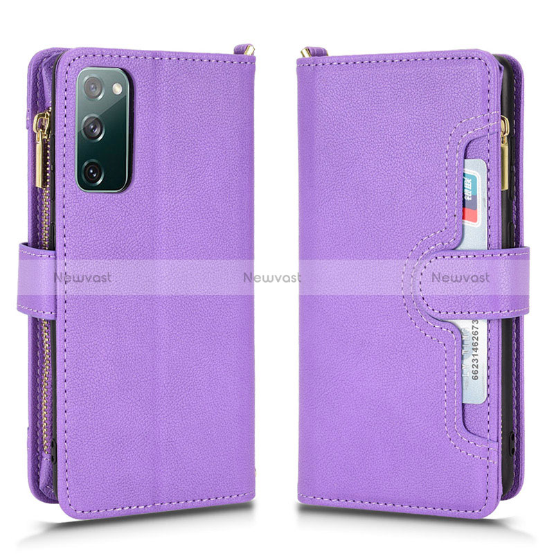 Leather Case Stands Flip Cover Holder BY2 for Samsung Galaxy S20 FE (2022) 5G Purple