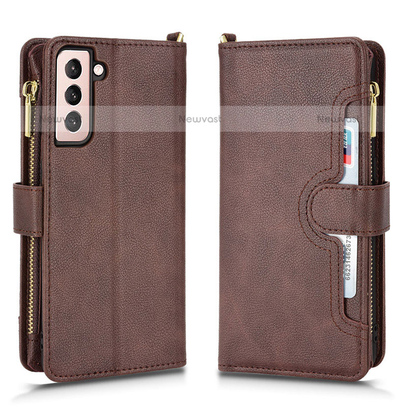 Leather Case Stands Flip Cover Holder BY2 for Samsung Galaxy S22 5G Brown