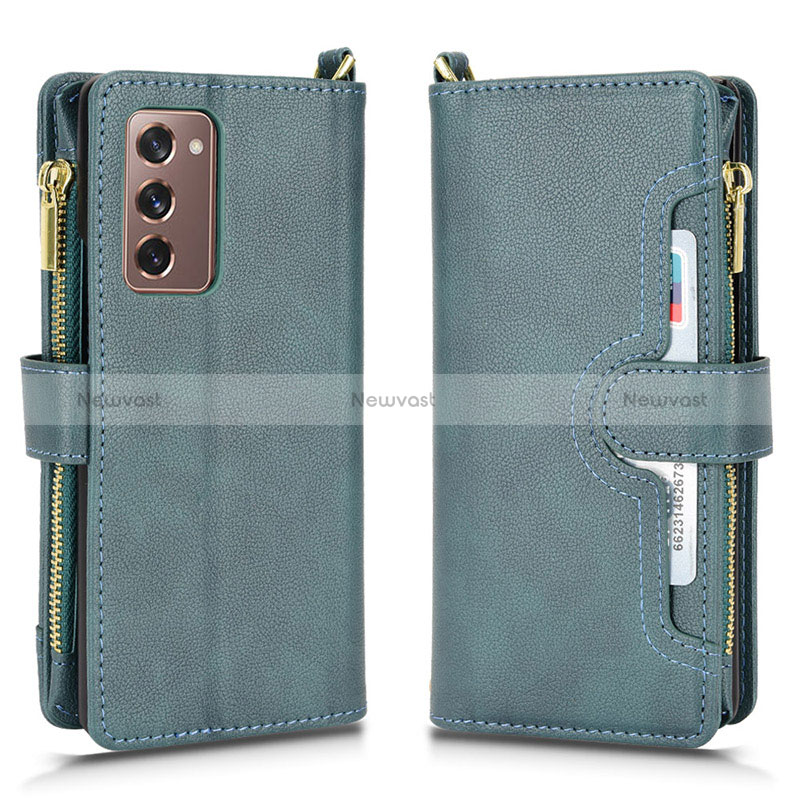 Leather Case Stands Flip Cover Holder BY2 for Samsung Galaxy Z Fold2 5G Green