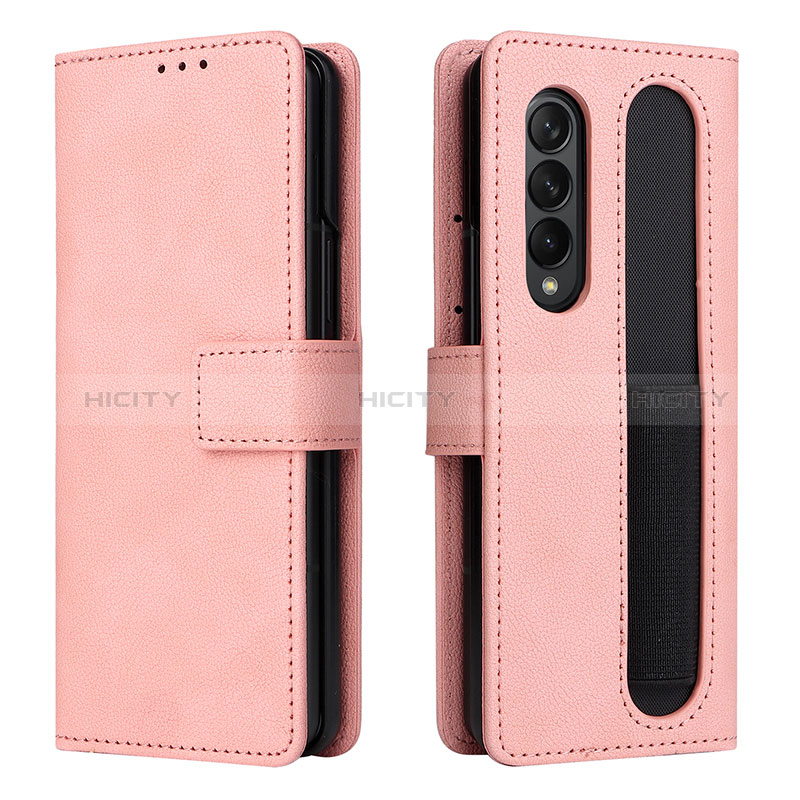 Leather Case Stands Flip Cover Holder BY2 for Samsung Galaxy Z Fold4 5G Rose Gold