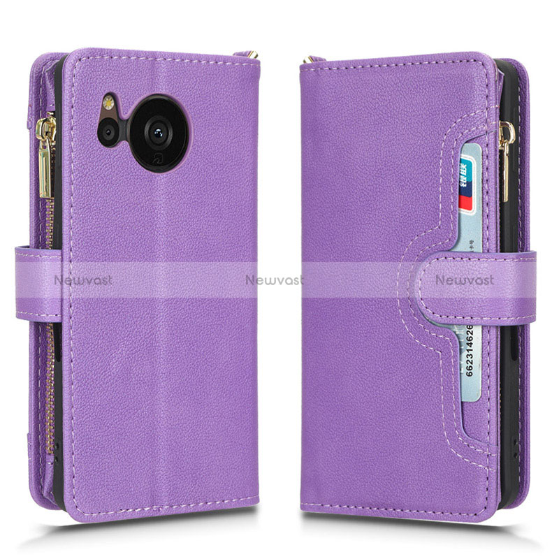 Leather Case Stands Flip Cover Holder BY2 for Sharp Aquos Sense7 Purple