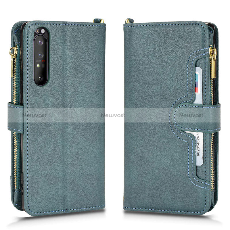 Leather Case Stands Flip Cover Holder BY2 for Sony Xperia 1 II Green