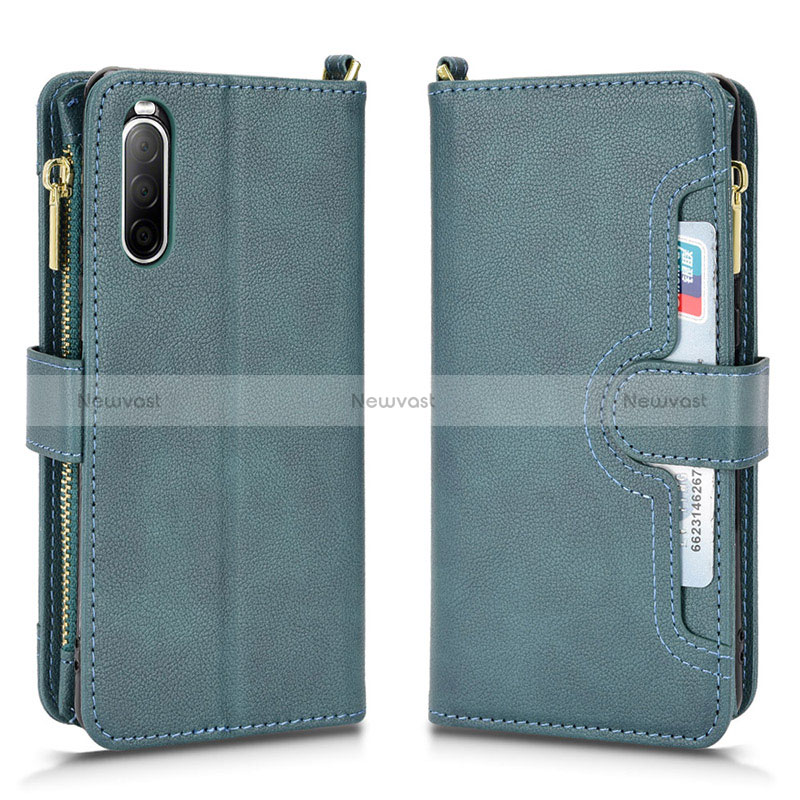 Leather Case Stands Flip Cover Holder BY2 for Sony Xperia 10 II Green