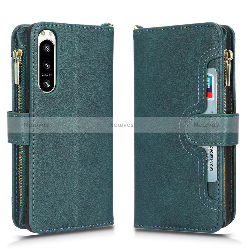 Leather Case Stands Flip Cover Holder BY2 for Sony Xperia 5 IV Green