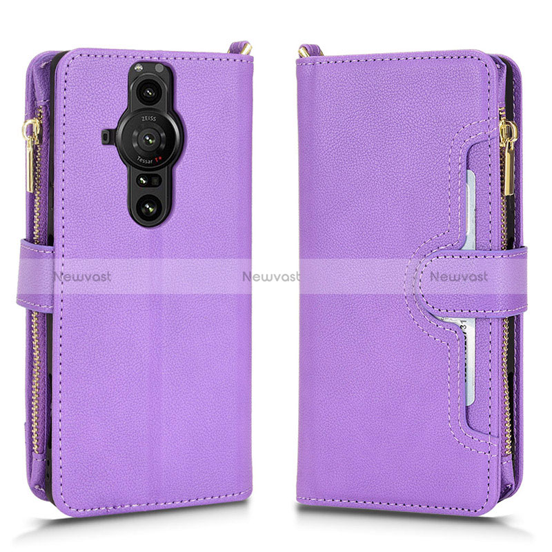 Leather Case Stands Flip Cover Holder BY2 for Sony Xperia PRO-I Purple