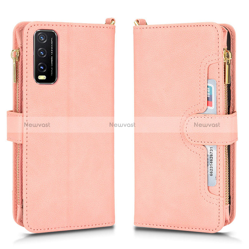 Leather Case Stands Flip Cover Holder BY2 for Vivo Y11s Rose Gold