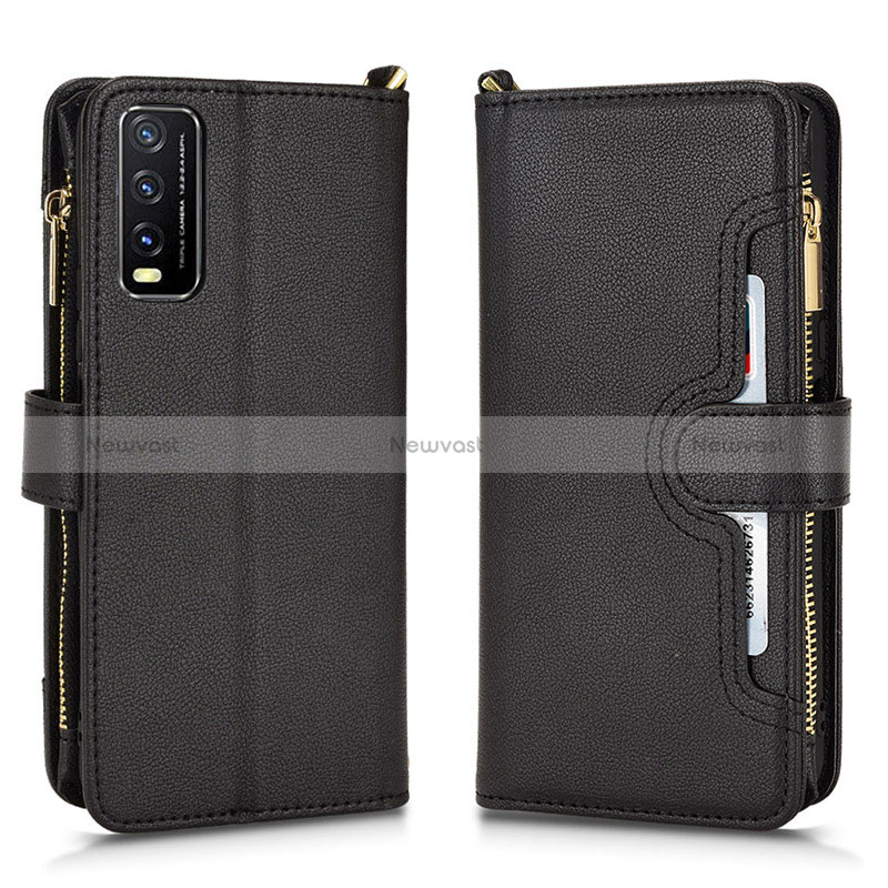 Leather Case Stands Flip Cover Holder BY2 for Vivo Y12s Black