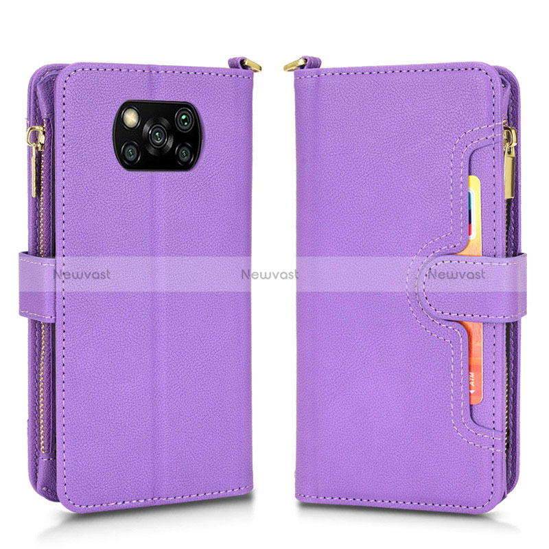Leather Case Stands Flip Cover Holder BY2 for Xiaomi Poco X3 NFC Purple