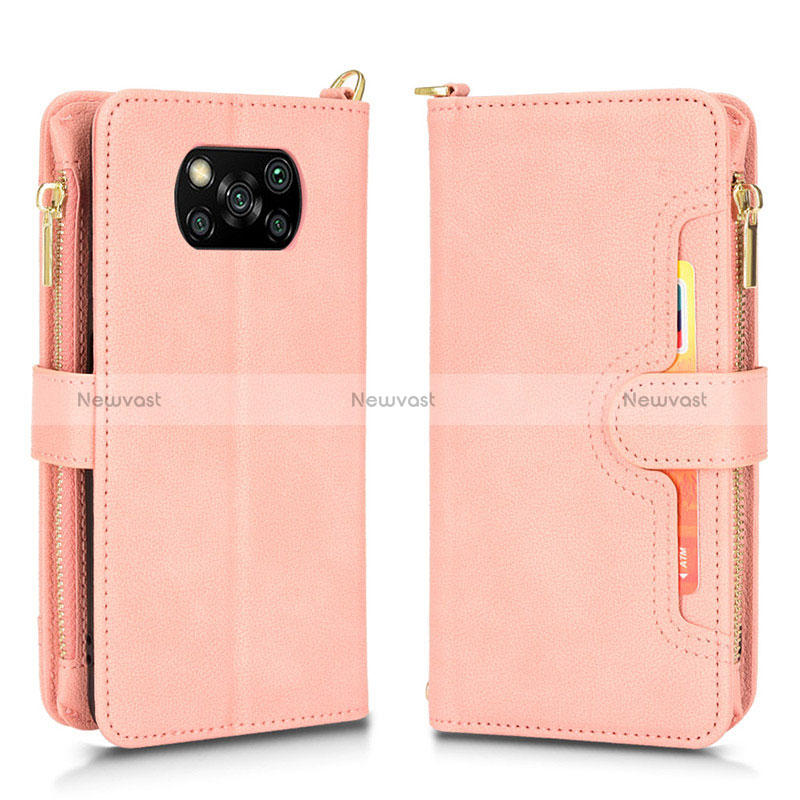 Leather Case Stands Flip Cover Holder BY2 for Xiaomi Poco X3 NFC Rose Gold