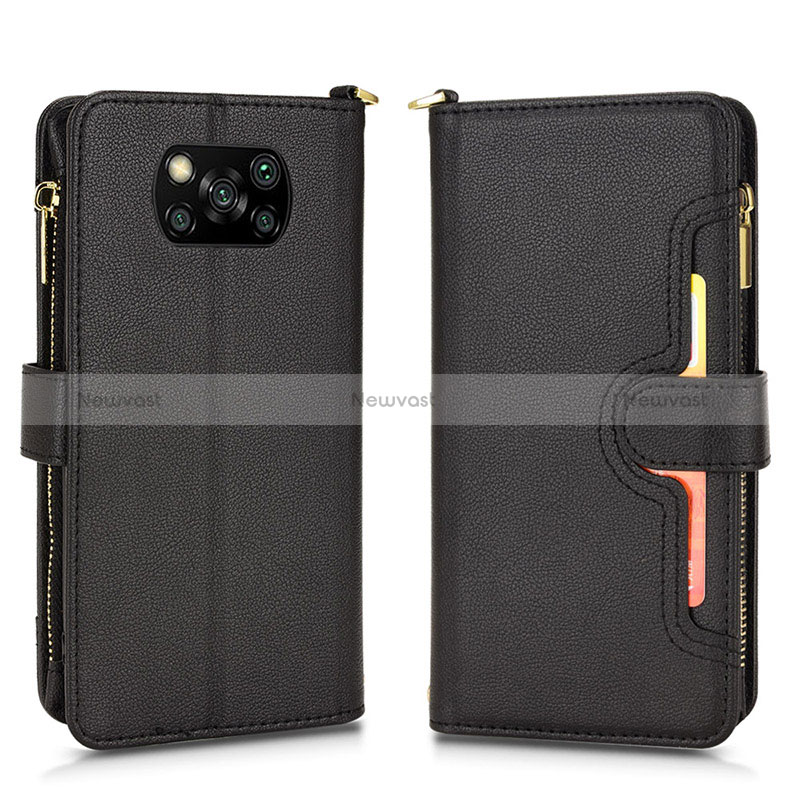 Leather Case Stands Flip Cover Holder BY2 for Xiaomi Poco X3 Pro Black