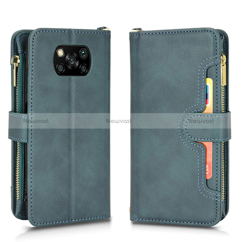 Leather Case Stands Flip Cover Holder BY2 for Xiaomi Poco X3 Pro Green