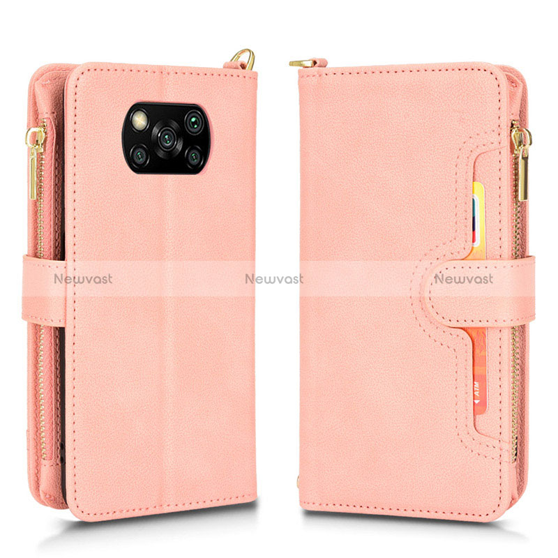 Leather Case Stands Flip Cover Holder BY2 for Xiaomi Poco X3 Pro Rose Gold