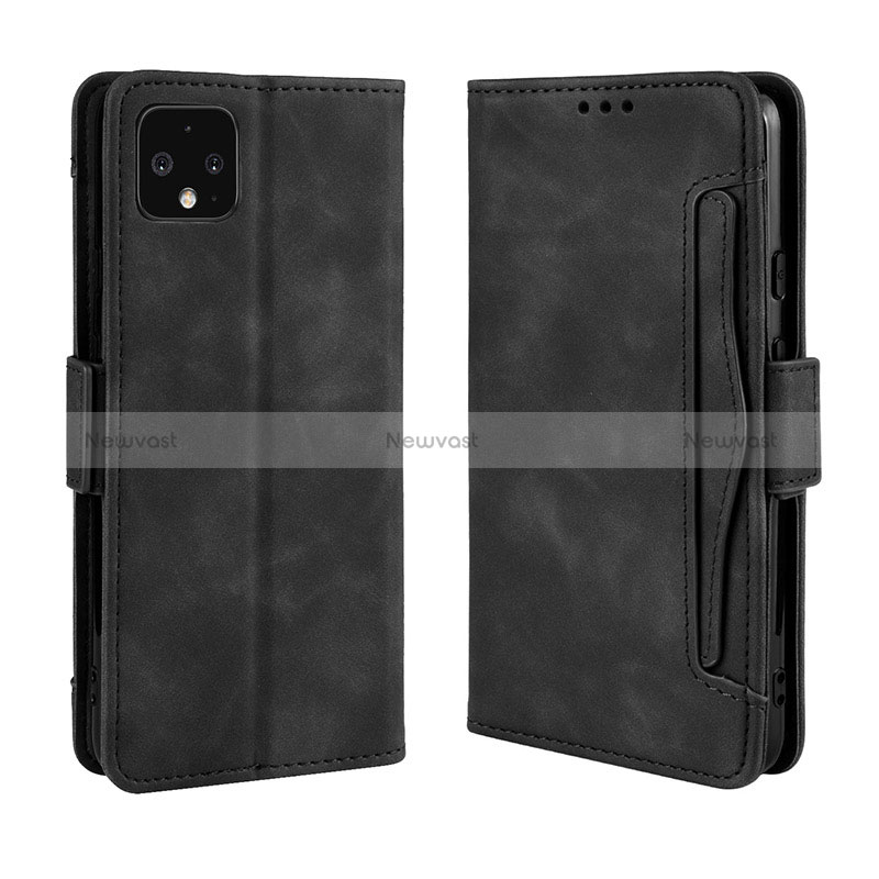 Leather Case Stands Flip Cover Holder BY3 for Google Pixel 4 Black