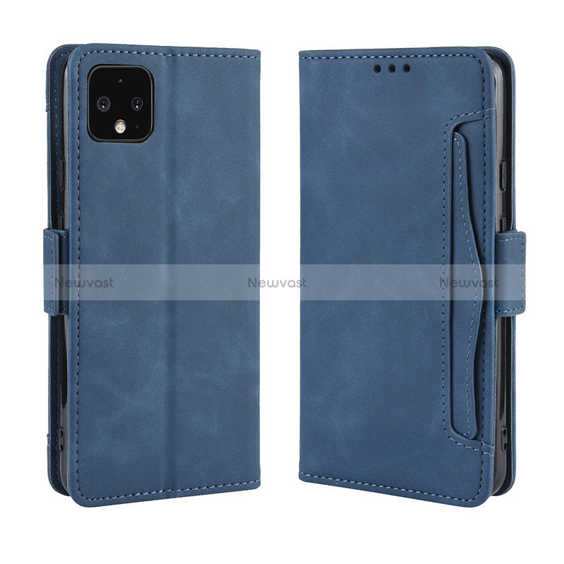 Leather Case Stands Flip Cover Holder BY3 for Google Pixel 4 XL Blue