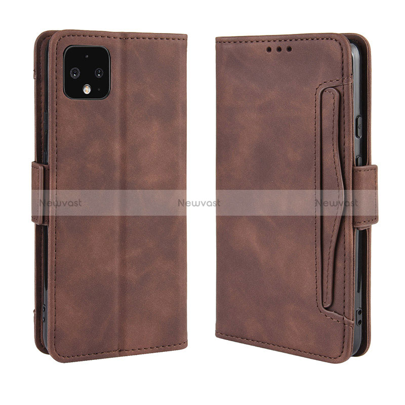 Leather Case Stands Flip Cover Holder BY3 for Google Pixel 4 XL Brown