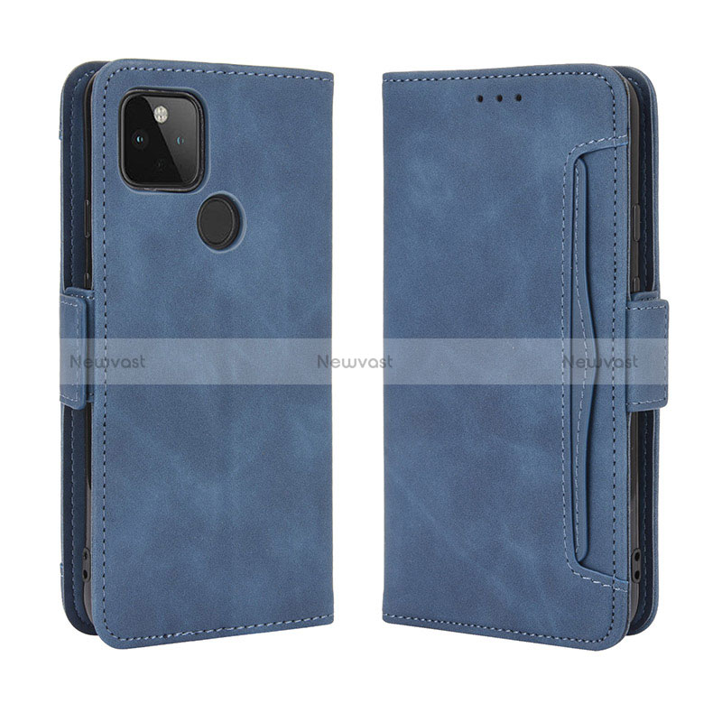 Leather Case Stands Flip Cover Holder BY3 for Google Pixel 4a 5G Blue
