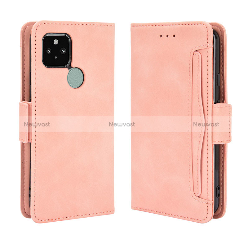 Leather Case Stands Flip Cover Holder BY3 for Google Pixel 5 Pink