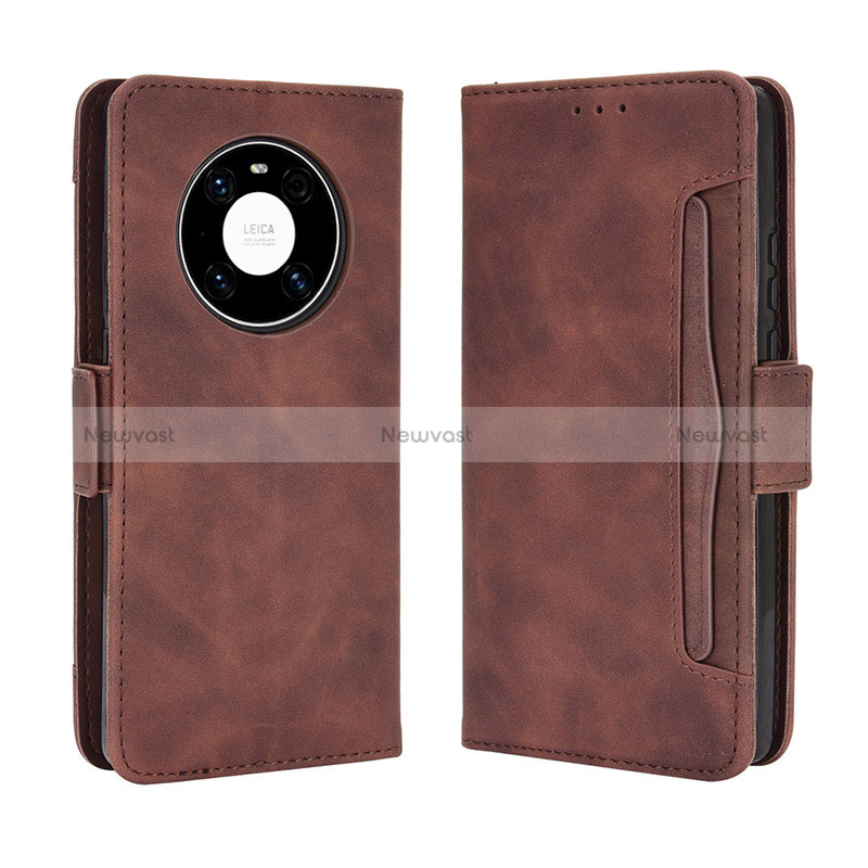Leather Case Stands Flip Cover Holder BY3 for Huawei Mate 40 Brown