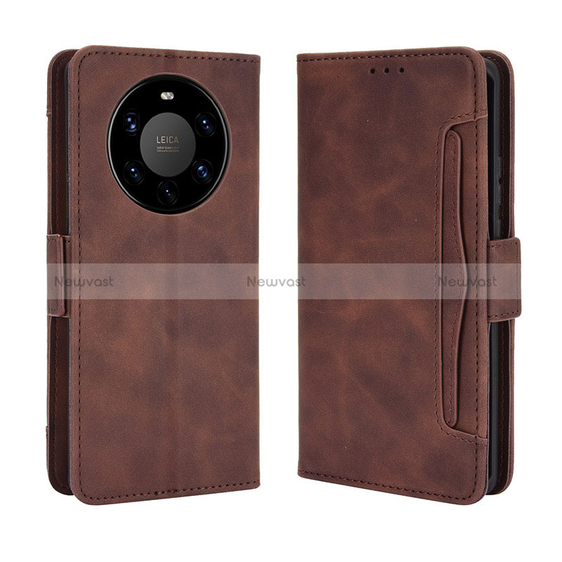 Leather Case Stands Flip Cover Holder BY3 for Huawei Mate 40 Pro+ Plus Brown