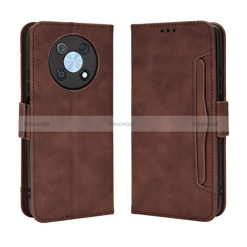 Leather Case Stands Flip Cover Holder BY3 for Huawei Nova Y90 Brown