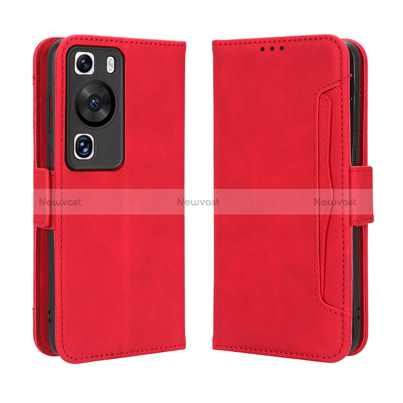 Leather Case Stands Flip Cover Holder BY3 for Huawei P60 Pro Red