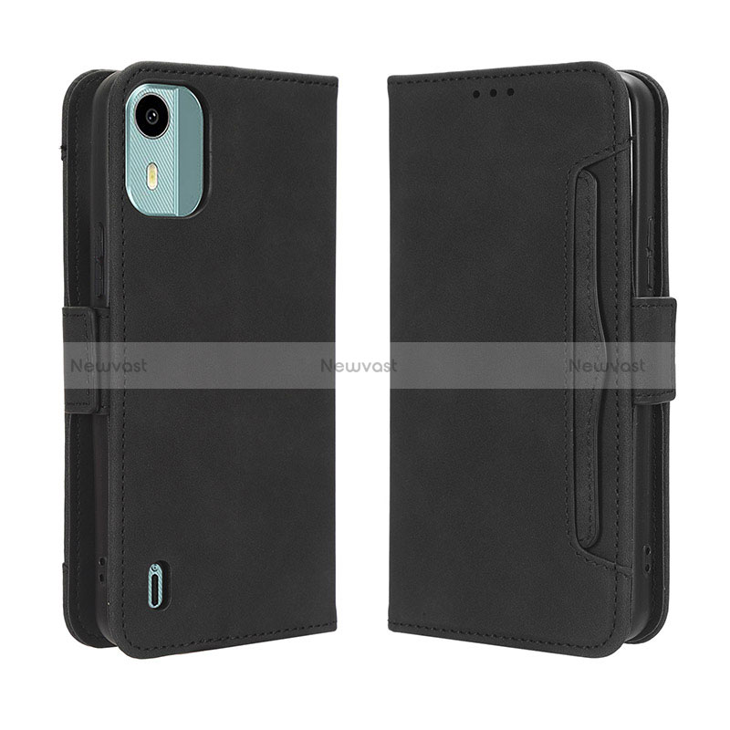 Leather Case Stands Flip Cover Holder BY3 for Nokia C12 Black