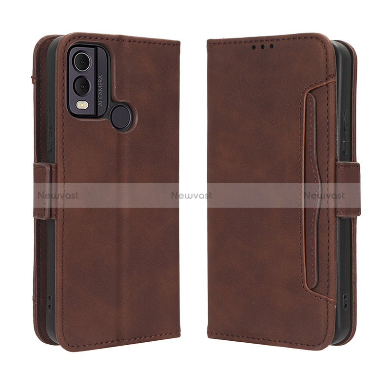Leather Case Stands Flip Cover Holder BY3 for Nokia C22 Brown