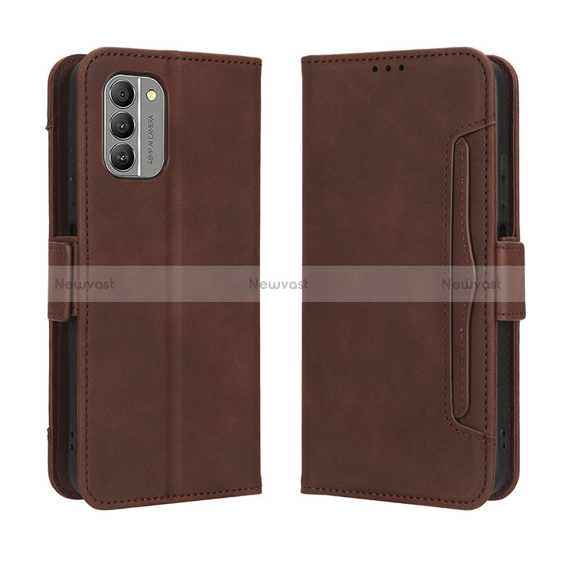 Leather Case Stands Flip Cover Holder BY3 for Nokia G400 5G Brown
