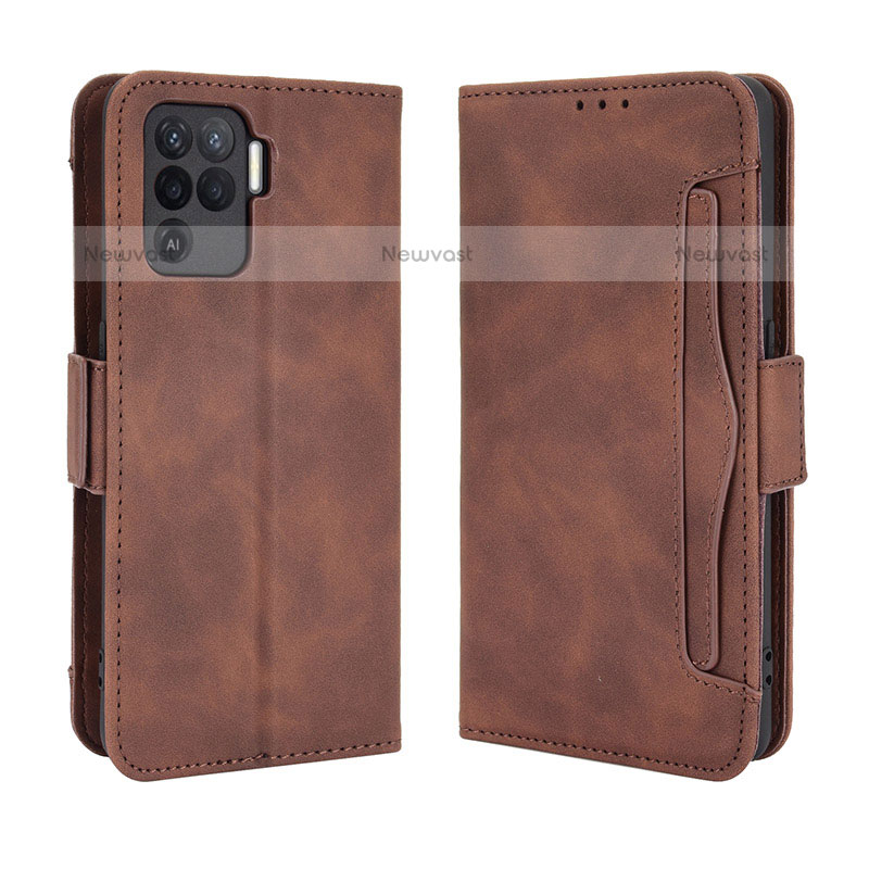 Leather Case Stands Flip Cover Holder BY3 for Oppo F19 Pro Brown