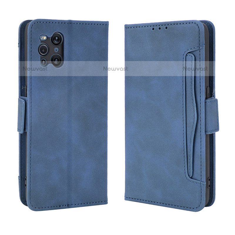 Leather Case Stands Flip Cover Holder BY3 for Oppo Find X3 Pro 5G Blue