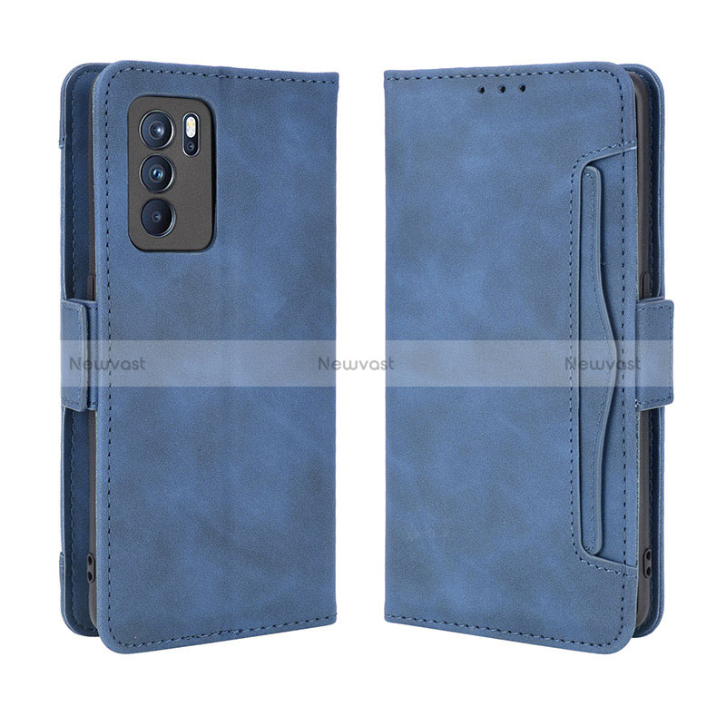 Leather Case Stands Flip Cover Holder BY3 for Oppo Reno6 Pro 5G India Blue