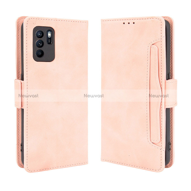 Leather Case Stands Flip Cover Holder BY3 for Oppo Reno6 Z 5G Pink