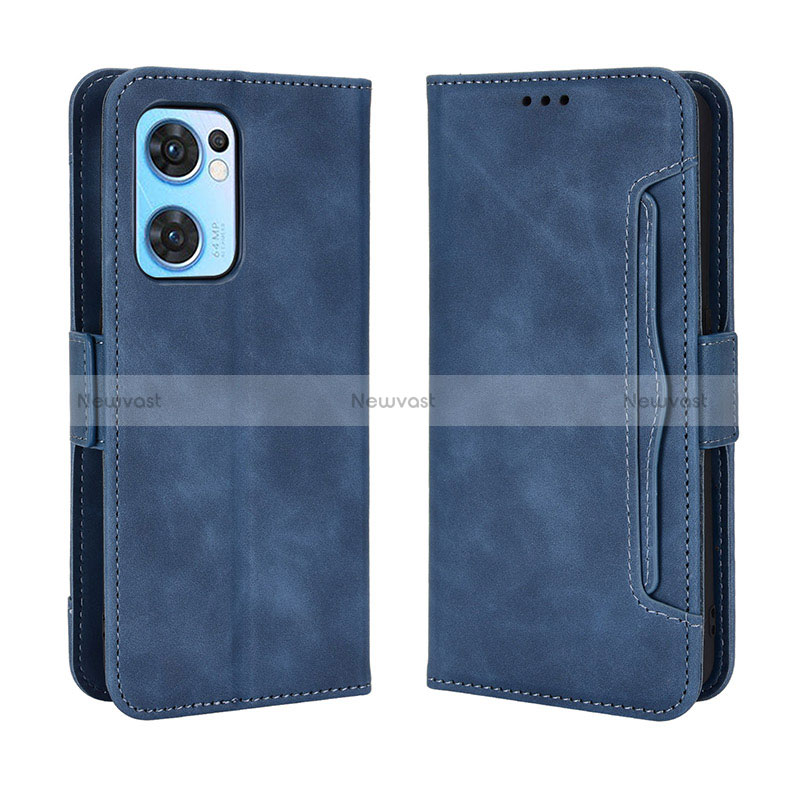 Leather Case Stands Flip Cover Holder BY3 for Oppo Reno7 5G Blue