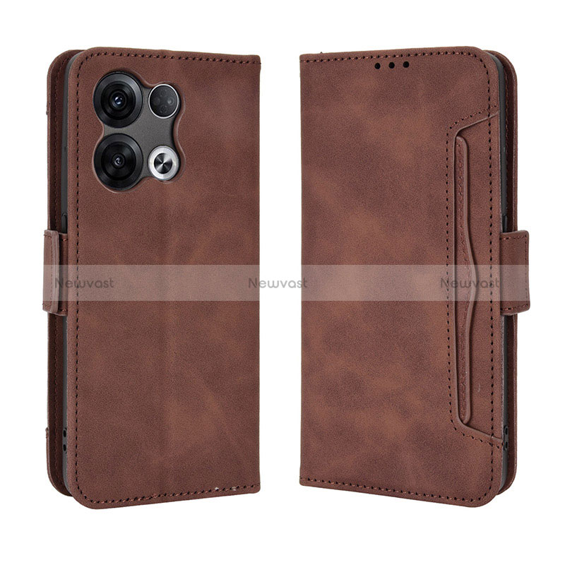 Leather Case Stands Flip Cover Holder BY3 for Oppo Reno9 Pro+ Plus 5G Brown