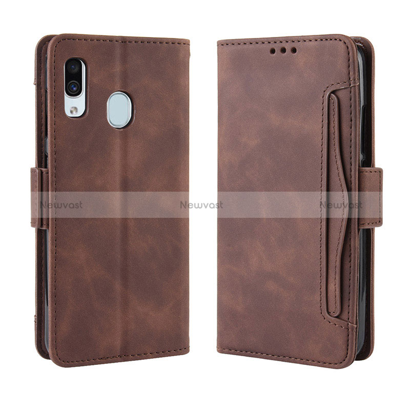 Leather Case Stands Flip Cover Holder BY3 for Samsung Galaxy A20e Brown
