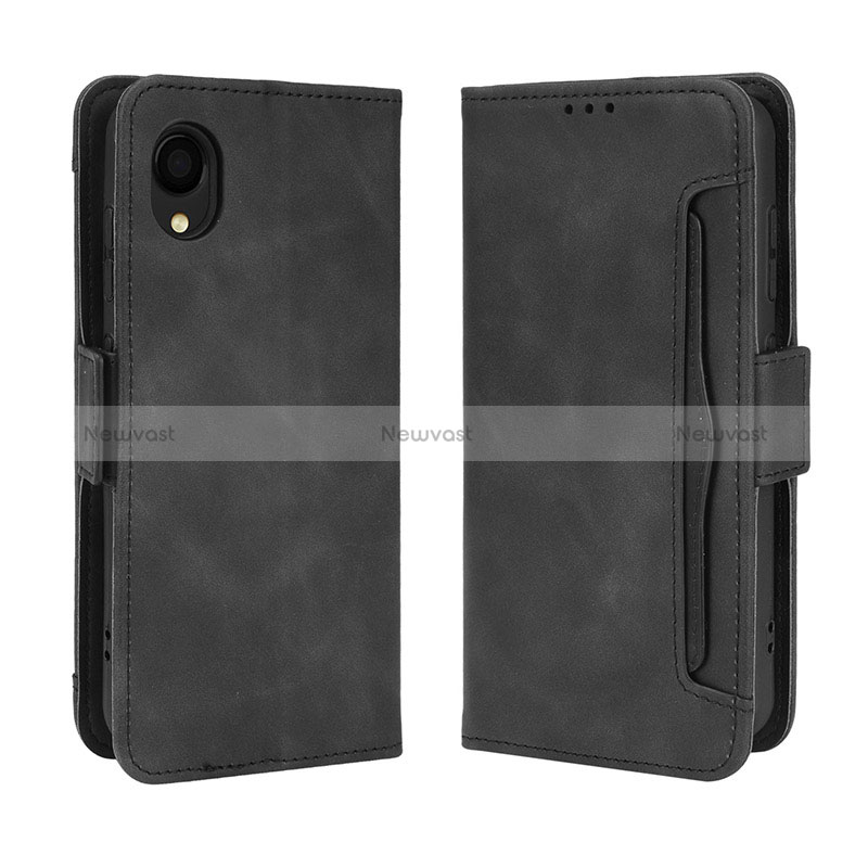 Leather Case Stands Flip Cover Holder BY3 for Samsung Galaxy A22 5G SC-56B Black