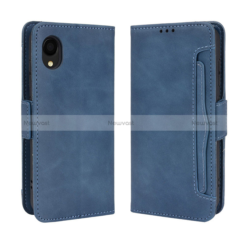 Leather Case Stands Flip Cover Holder BY3 for Samsung Galaxy A22 5G SC-56B Blue