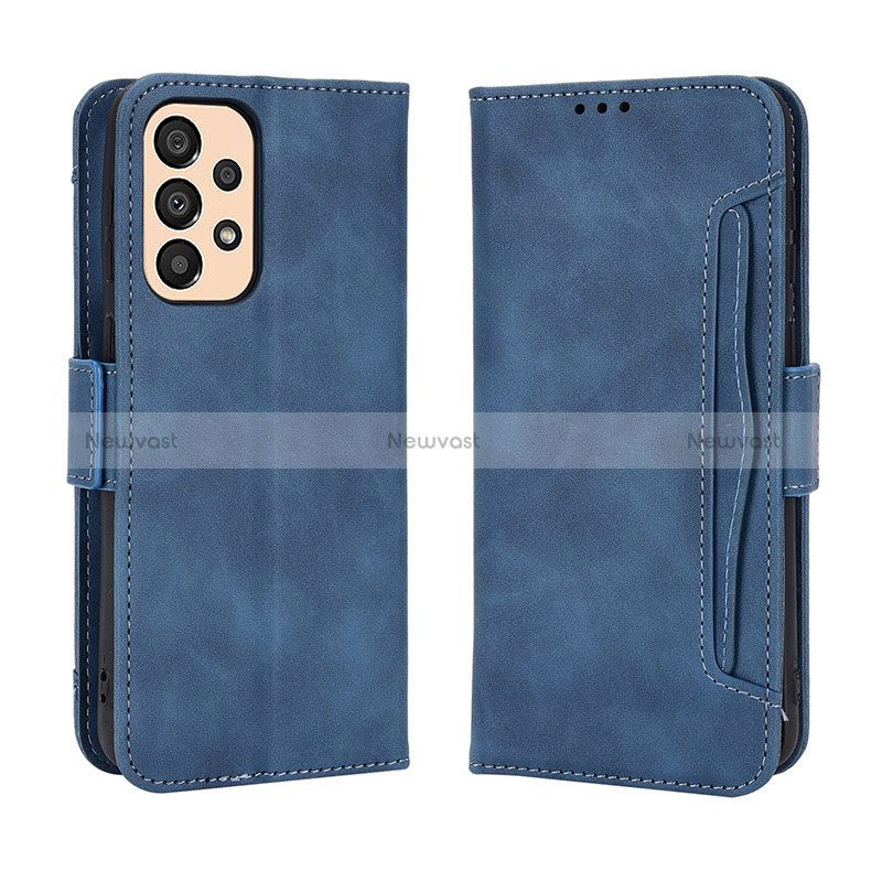 Leather Case Stands Flip Cover Holder BY3 for Samsung Galaxy A23 4G Blue