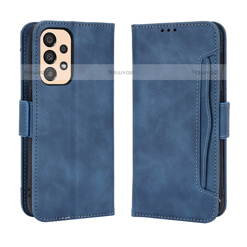 Leather Case Stands Flip Cover Holder BY3 for Samsung Galaxy A23 5G Blue