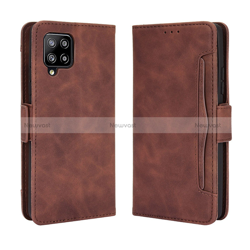 Leather Case Stands Flip Cover Holder BY3 for Samsung Galaxy A42 5G Brown