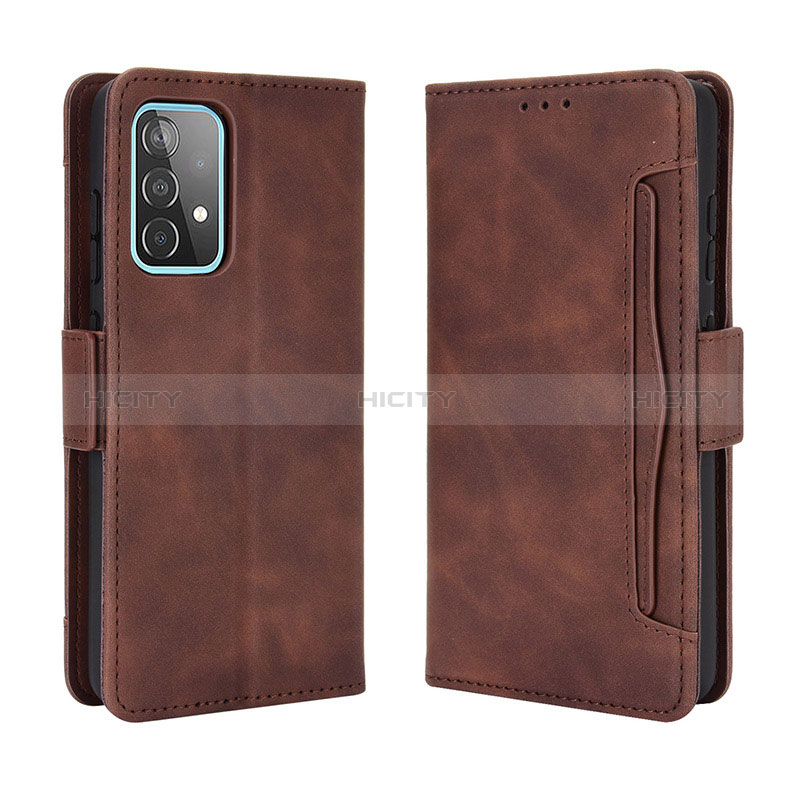 Leather Case Stands Flip Cover Holder BY3 for Samsung Galaxy A72 5G Brown