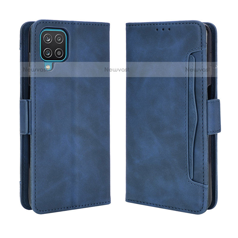 Leather Case Stands Flip Cover Holder BY3 for Samsung Galaxy F12 Blue