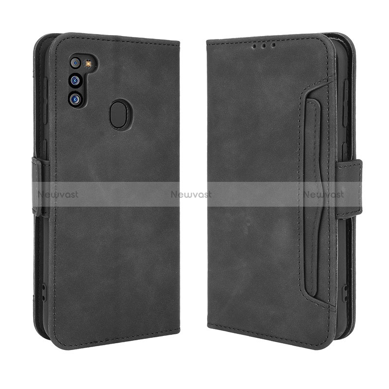 Leather Case Stands Flip Cover Holder BY3 for Samsung Galaxy M21 (2021) Black