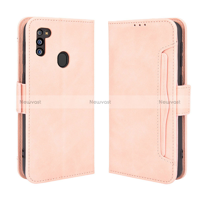Leather Case Stands Flip Cover Holder BY3 for Samsung Galaxy M21 (2021) Pink